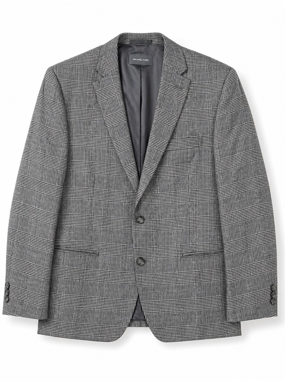 Michael Kors 100% Linen Glen Plaid Blazer‎ Gray Black 44s preppy